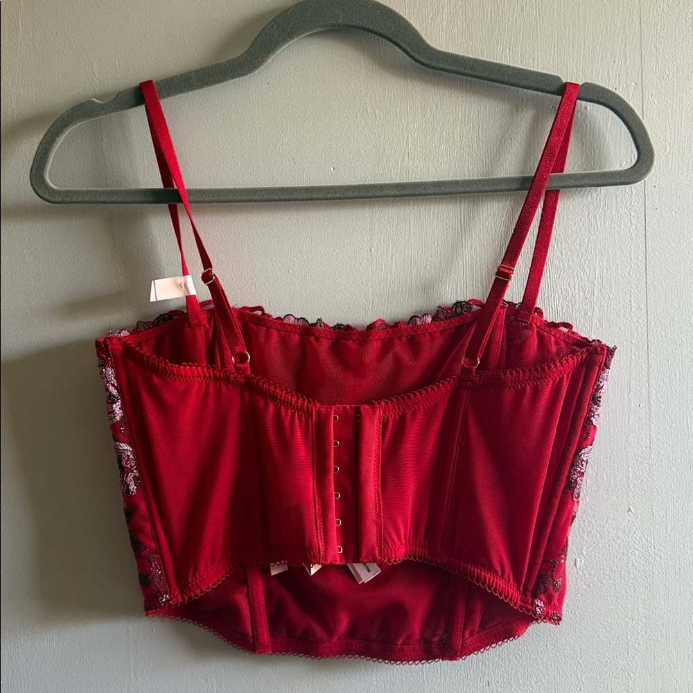 Victoria's Secret Red Lace-Trim Corset Inspired Top - Picture 2 of 5